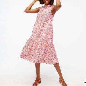 J. Crew Tiered Ruffle MIDI Orange Pink Floral Poplin Dress EC SZ6